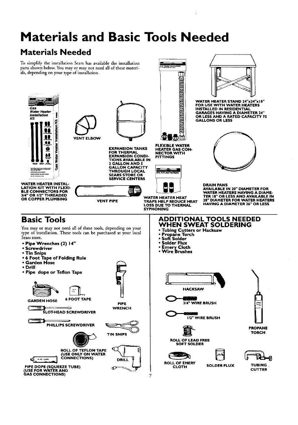 Materials and basic tools needed, Materials needed, Basic tools | Additional tools needed when sweat soldering | Kenmore ECONOMIZER 153.332418 User Manual | Page 7 / 28