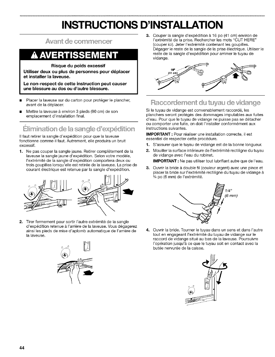 Instructions d’installation, A avertissement | Kenmore 110. 2404# User Manual | Page 44 / 56