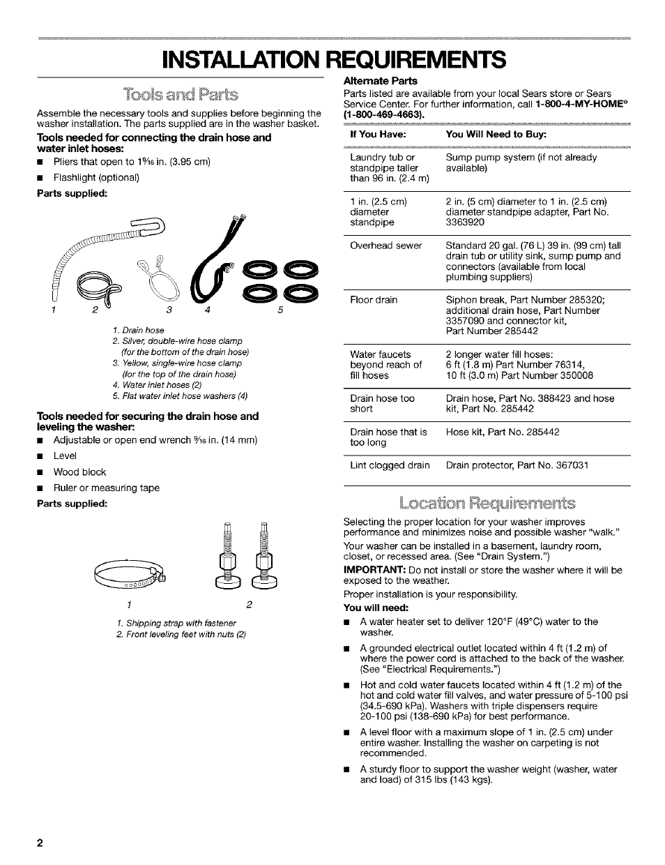 Installation requirements | Kenmore 11024904202 User Manual | Page 2 / 8