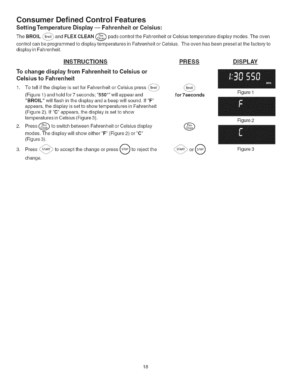 Consumer defined control features, Instructions, Press | Display, 38s5£3 | Kenmore ELITE 790.467 User Manual | Page 18 / 44