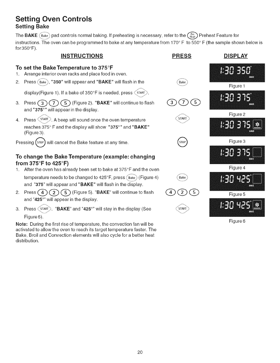 Instructions press display, To set the bake temperature to 375°f, Sc 'hs 5 | Cd® cd, S^:s, Setting oven controls | Kenmore ELITE 790.467 User Manual | Page 20 / 44