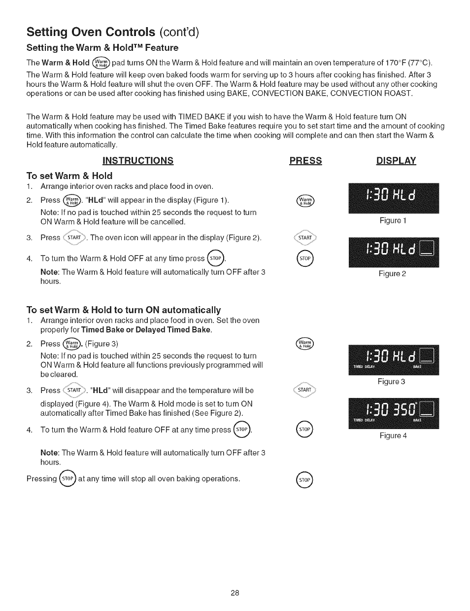 Setting the warm & hold’^“ feature, To set warm & hold, To set warm & hold to turn on automatically | F-^g hid, Setting oven controls (confd) | Kenmore ELITE 790.467 User Manual | Page 28 / 44