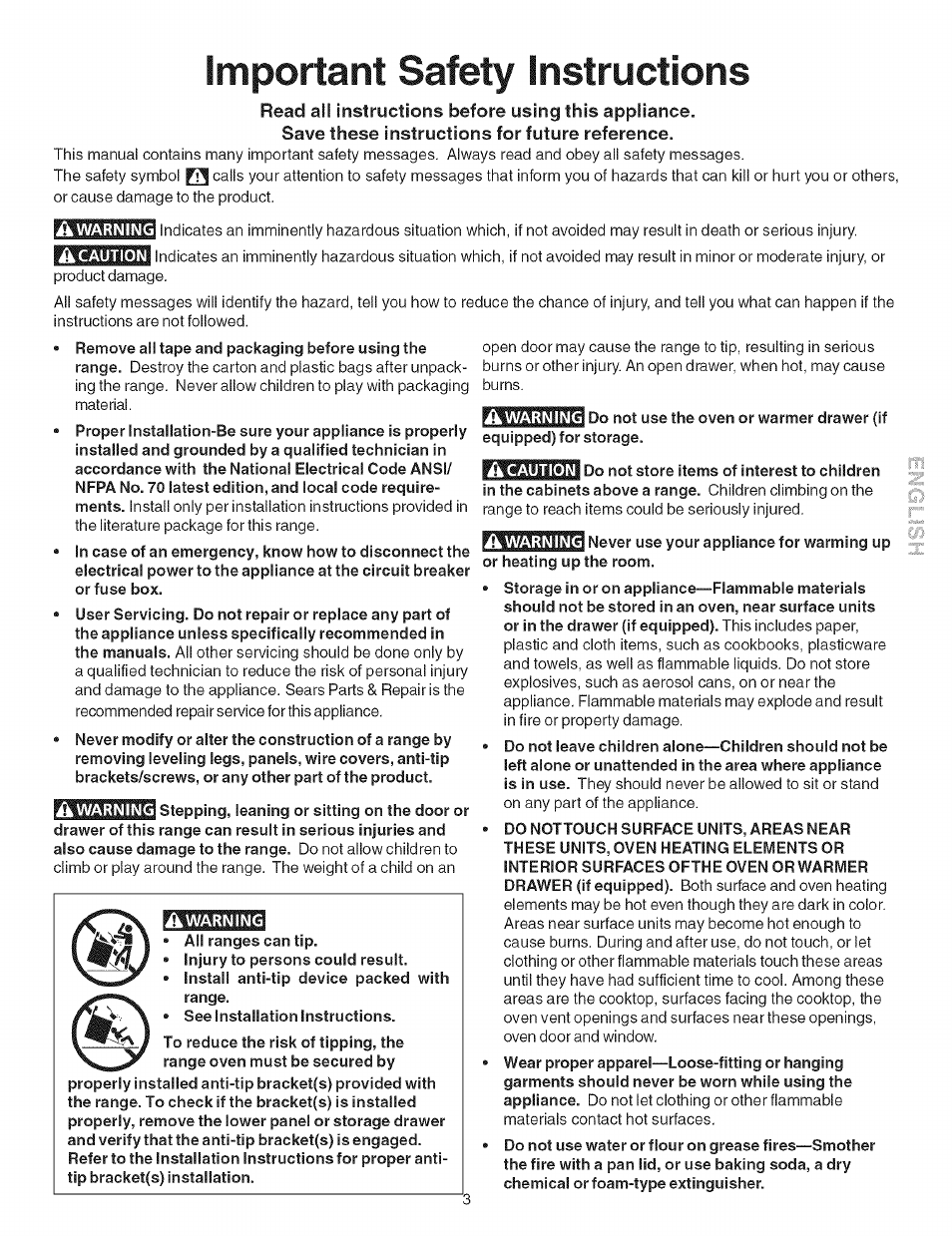 Read all instructions before using this appliance, Save these instructions for future reference, Important safety instructions | Kenmore ELITE 790.467 User Manual | Page 3 / 44