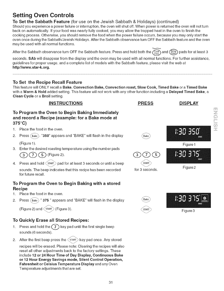 To set the recipe recall feature, Instructions, To quickly erase all stored recipes | Setting oven controls | Kenmore ELITE 790.467 User Manual | Page 31 / 44