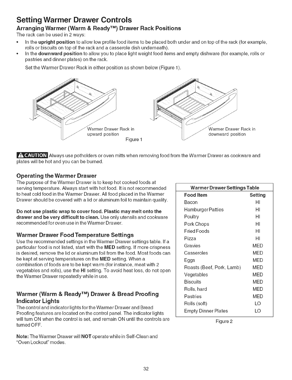 Operating the warmer drawer, Setting warmer drawer controls | Kenmore ELITE 790.467 User Manual | Page 32 / 44