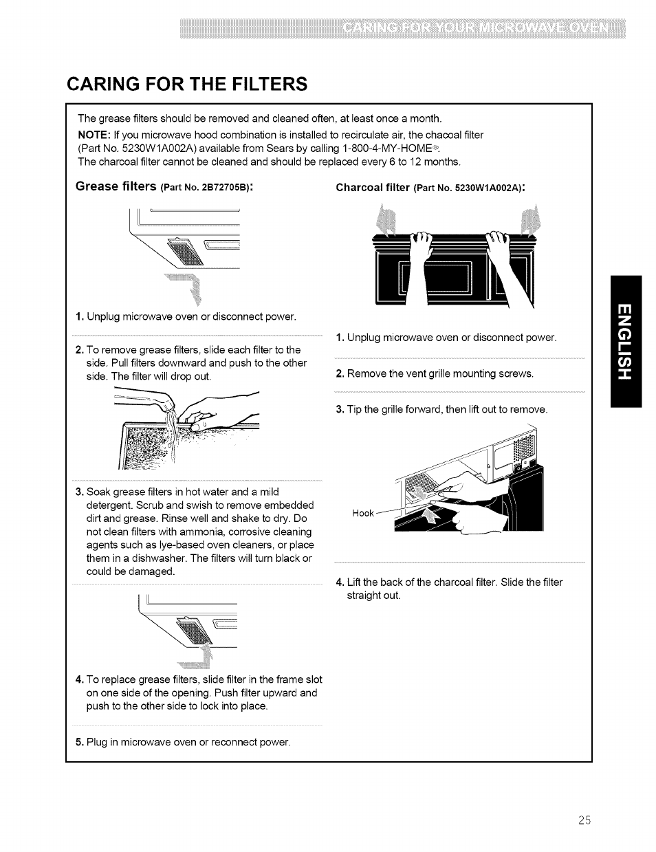 Caring for the filters | Kenmore 721.80594 User Manual | Page 25 / 33