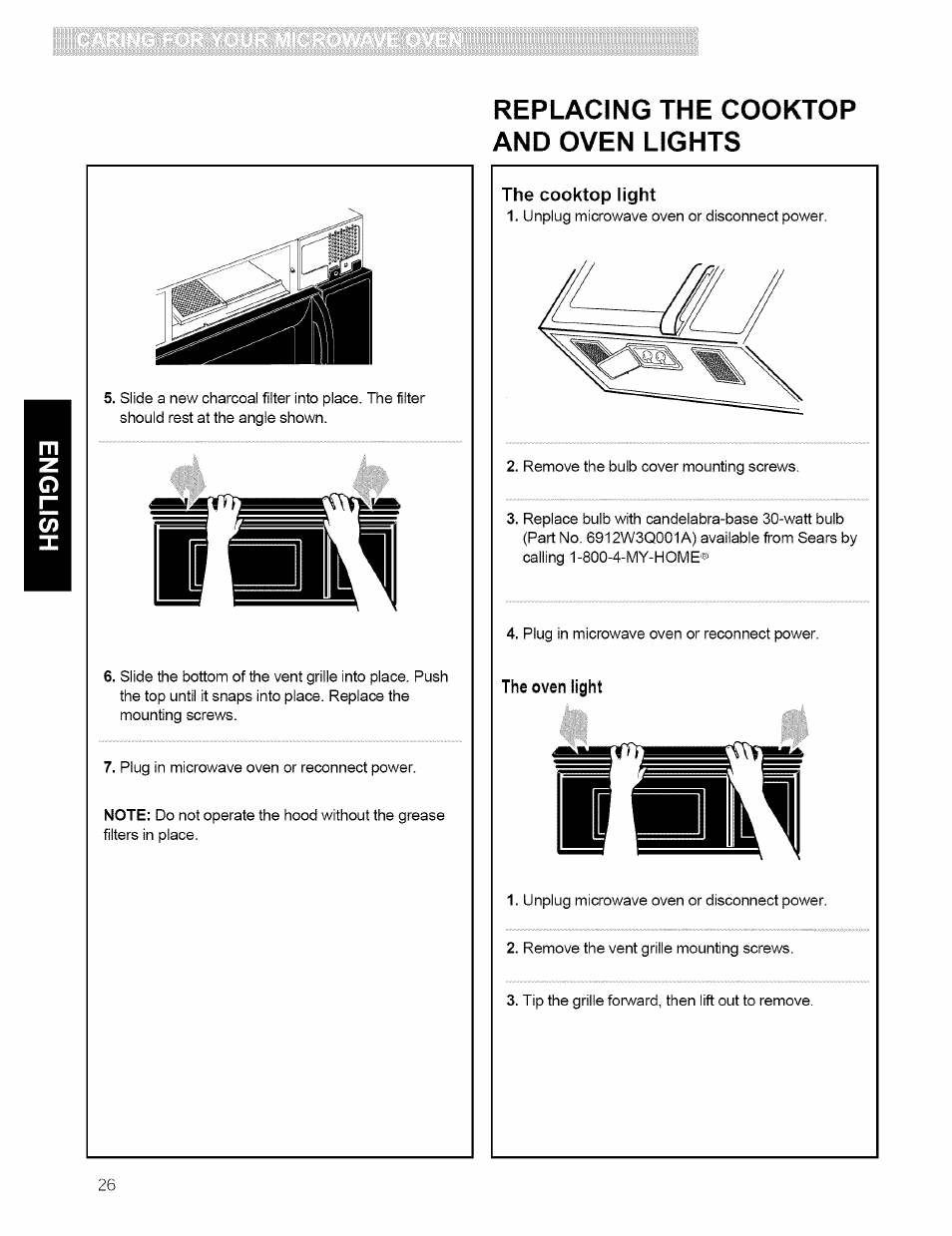 Replacing the cooktop and oven lights | Kenmore 721.80594 User Manual | Page 26 / 33