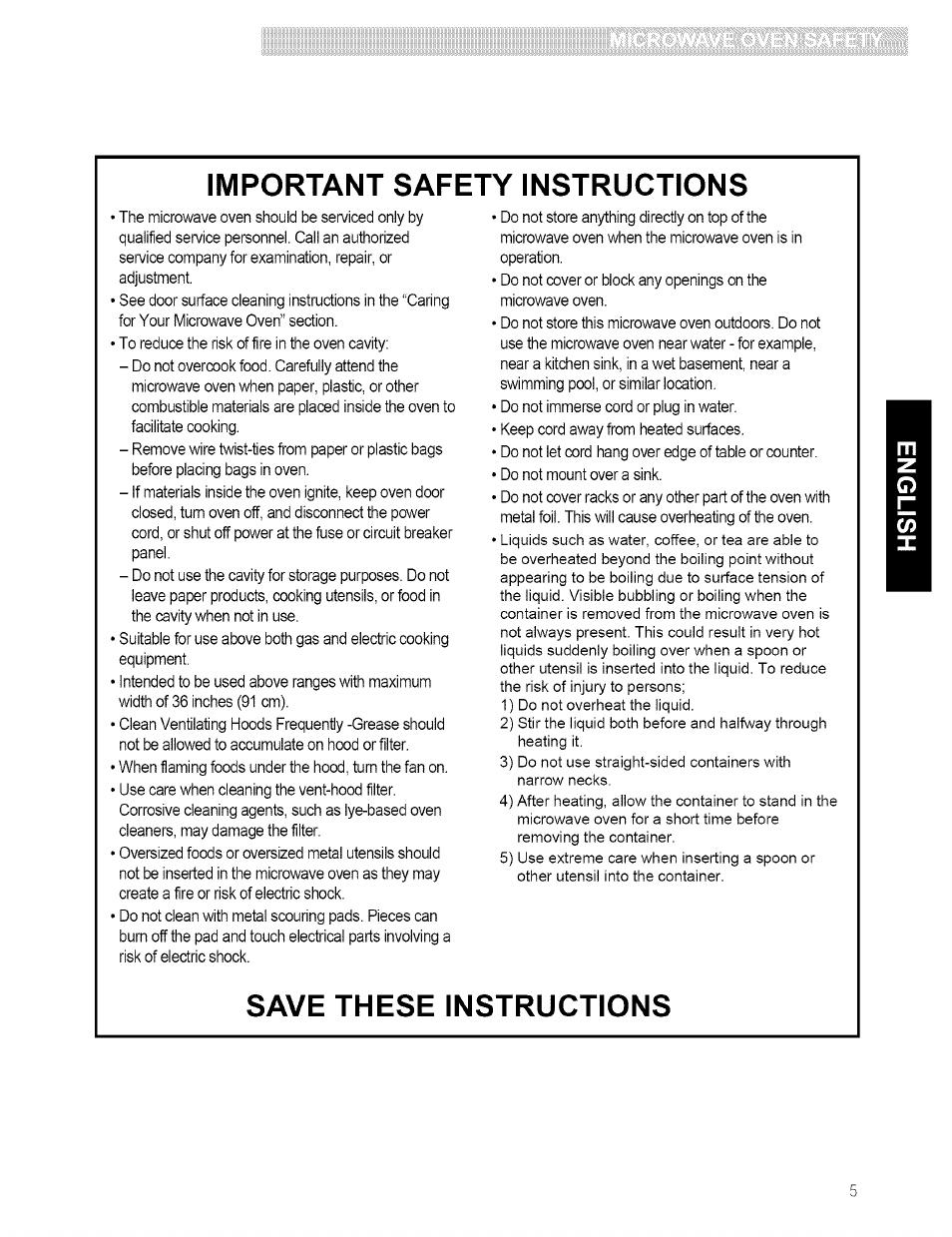 Important safety instructions, Save these instructions | Kenmore 721.80594 User Manual | Page 5 / 33