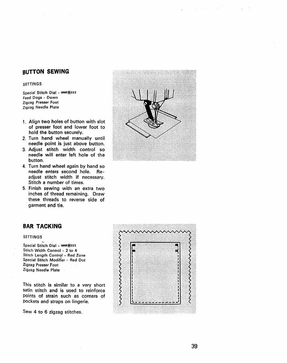 Button sewing, Bar tacking, Bartacking | Kenmore 1430 User Manual | Page 40 / 50