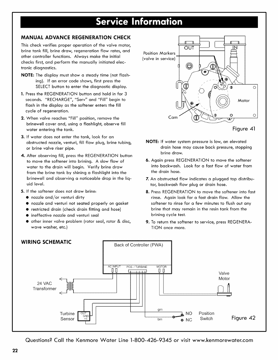 Manual advance regeneration check, Wiring schematic, Figure 42 | Service information | Kenmore 625.3835 User Manual | Page 22 / 28