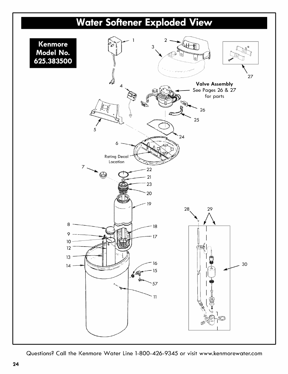 Water softener exploded view | Kenmore 625.3835 User Manual | Page 24 / 28