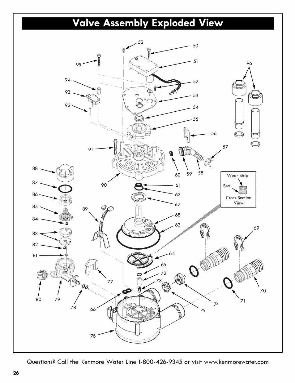 Valve assembly exploded view | Kenmore 625.3835 User Manual | Page 26 / 28