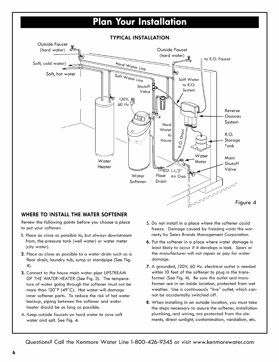 Typical installation, Where to install the water softener, Plan your installation | Kenmore 625.3835 User Manual | Page 6 / 28