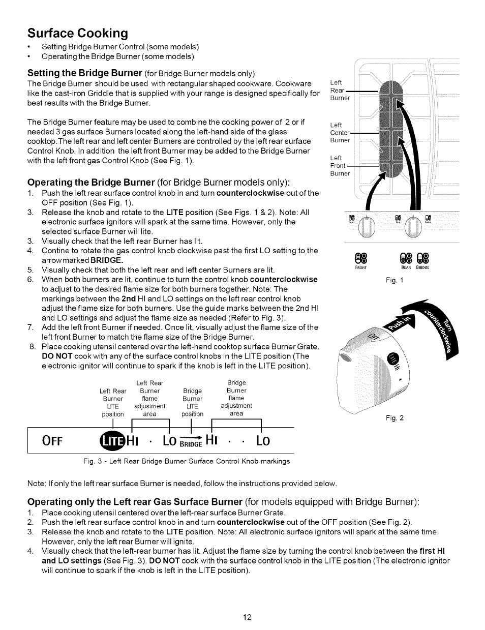 Surface cooking, Setting the bridge burner | Kenmore 790.7937 User Manual | Page 12 / 44