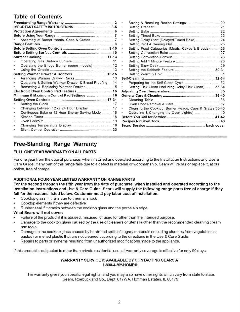 Kenmore 790.7937 User Manual | Page 2 / 44