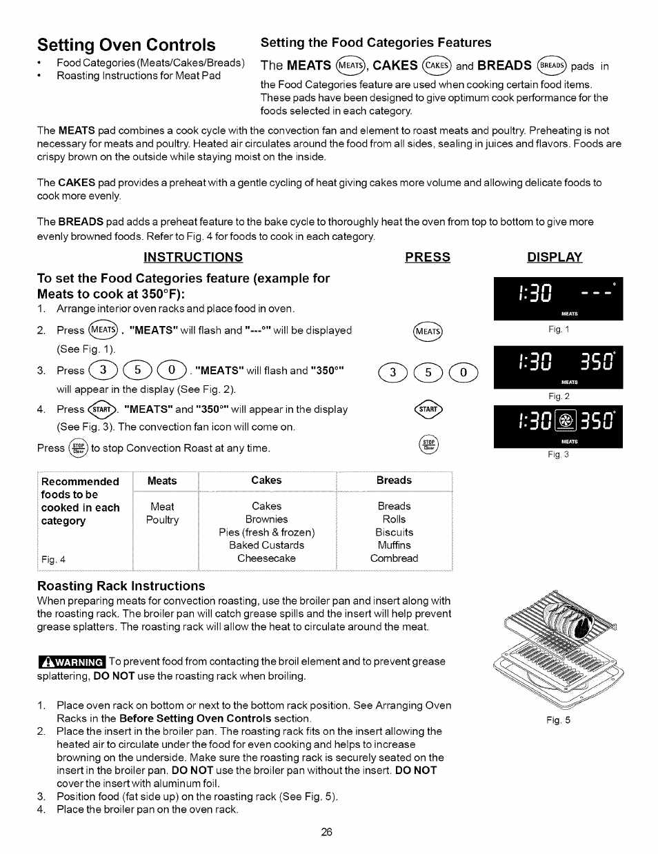 Instructions, Jon dcn° |. ju jju, Roasting rack instructions | Setting oven controls | Kenmore 790.7937 User Manual | Page 26 / 44