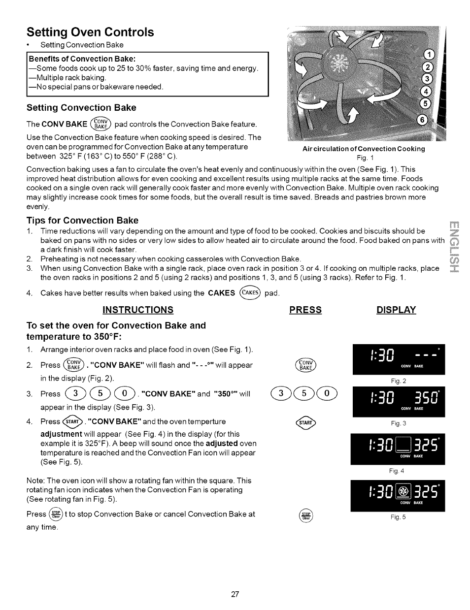 Benefits of convection bake, The conv bake, I- ju | Cd cd cd, Cdcdcd, Setting oven controls, J bü 3su | Kenmore 790.7937 User Manual | Page 27 / 44