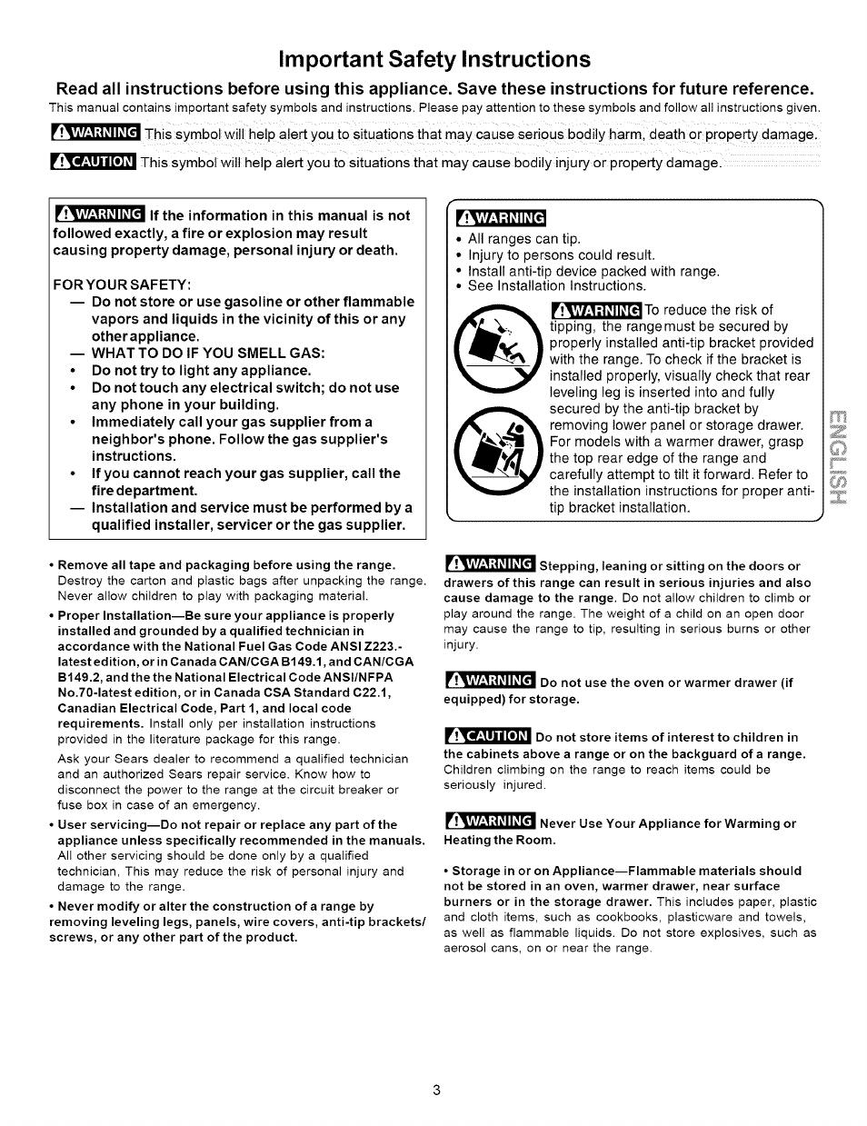 Important safety instructions | Kenmore 790.7937 User Manual | Page 3 / 44