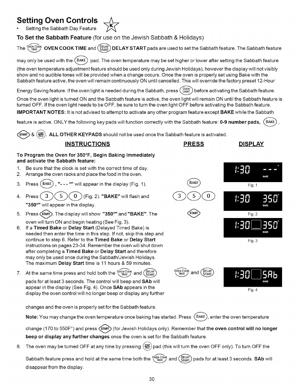 Setting oven controls, Instructions, Press | Display, 30dsrb | Kenmore 790.7937 User Manual | Page 30 / 44