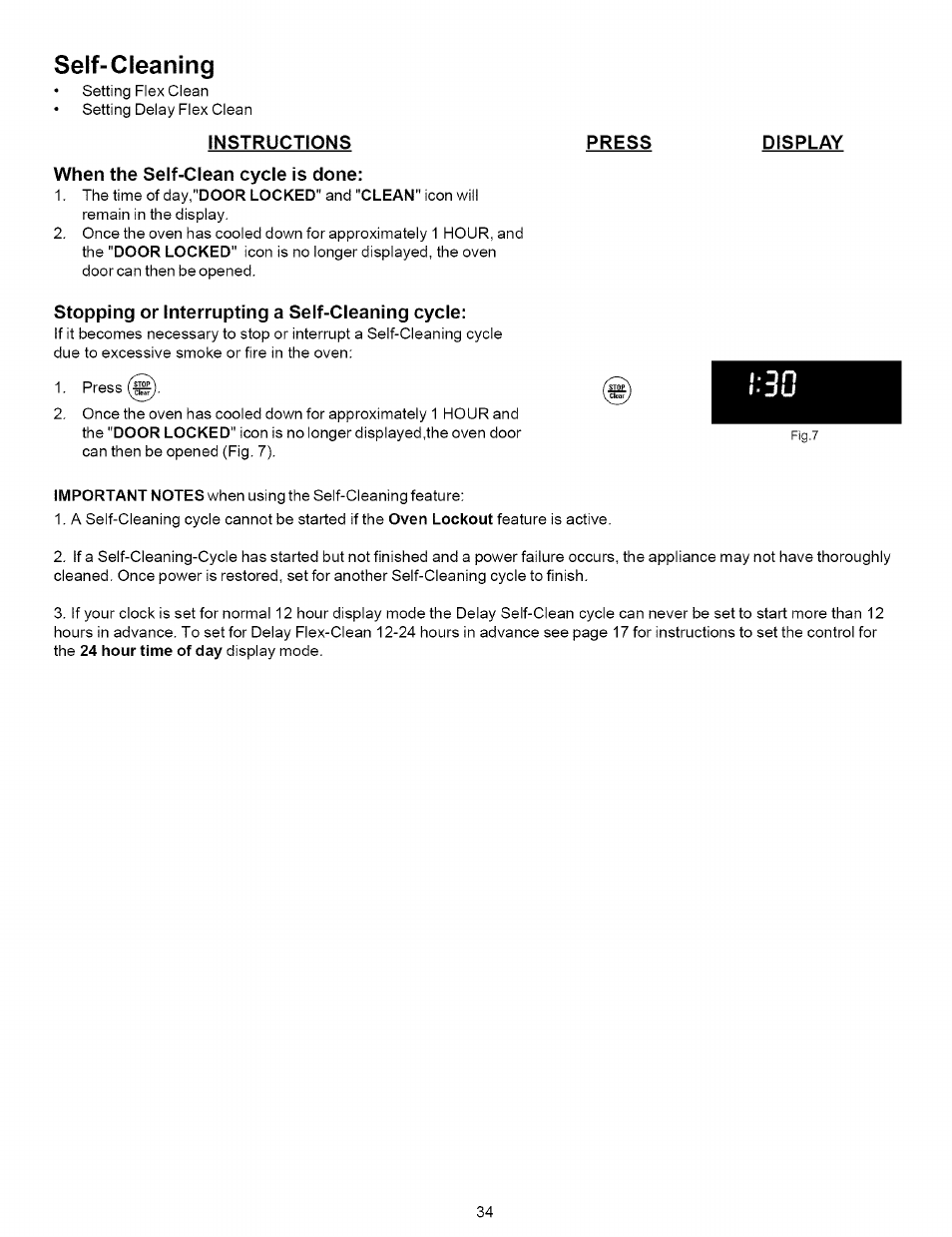 Self-cleaning, Instructions, When the self-clean cycle is done | Stopping or interrupting a self-cleaning cycle | Kenmore 790.7937 User Manual | Page 34 / 44