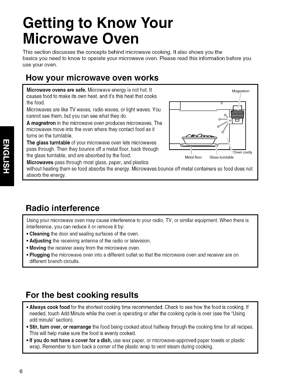 Getting to know your microwave oven, How your microwave oven works, Radio interference | For the best cooking results | Kenmore MICROWAVE HOOD COMBINATION 721.80034 User Manual | Page 6 / 33