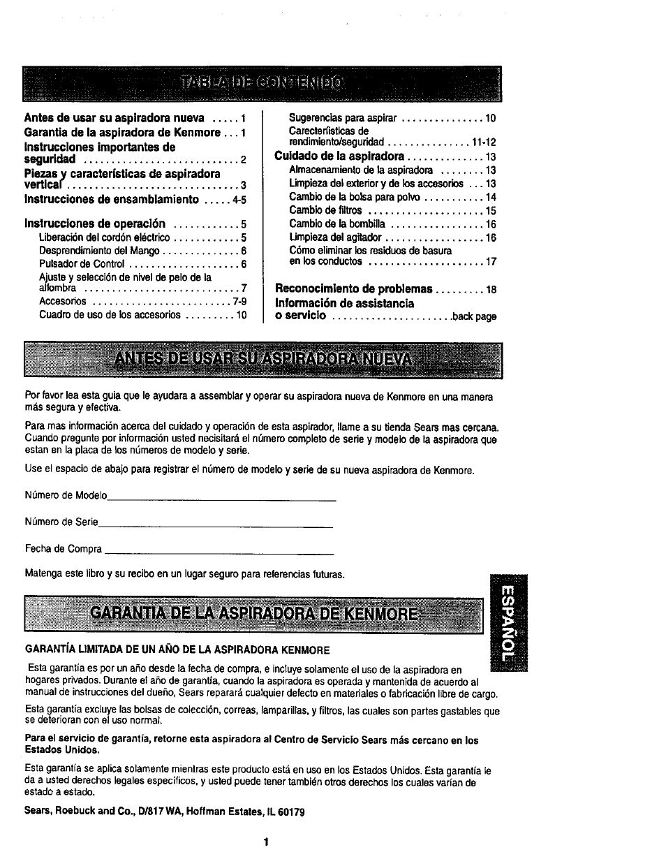 E la aspira, Cuidado de la aspiradora | Kenmore 116.34924 User Manual | Page 21 / 40