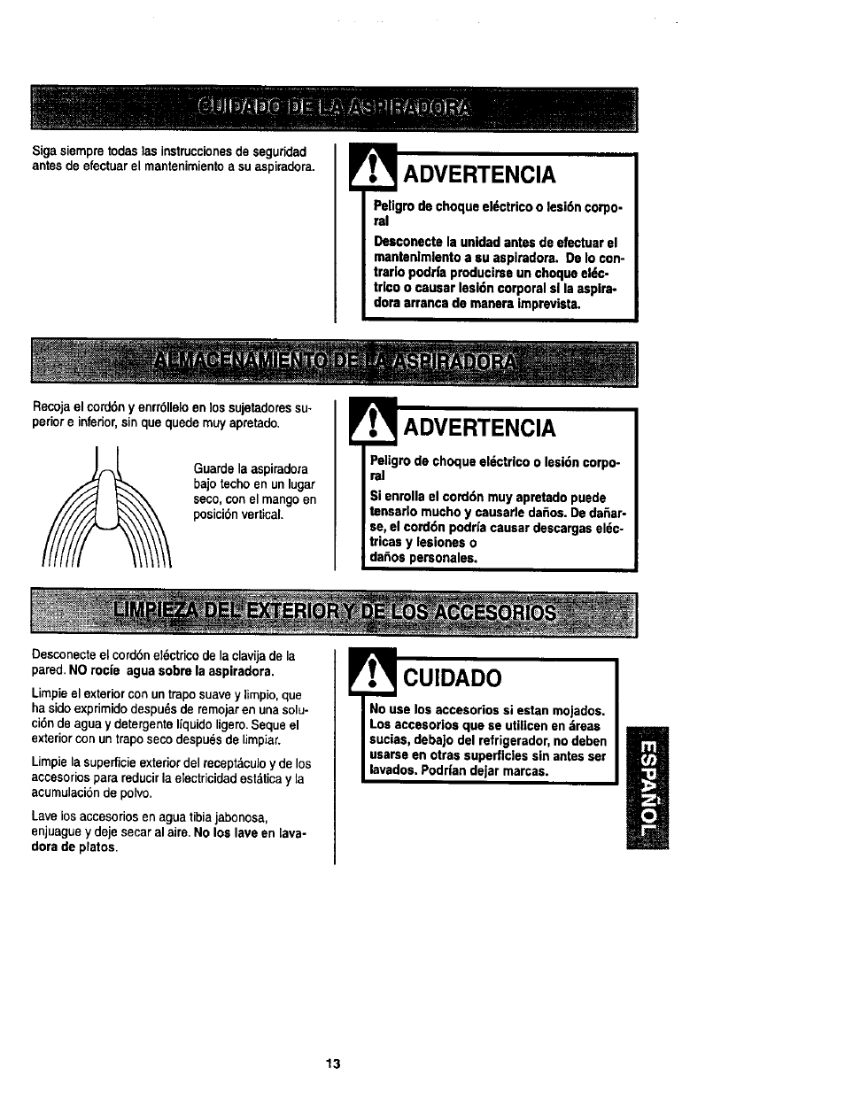 Advertencia, Cuidado | Kenmore 116.34924 User Manual | Page 33 / 40