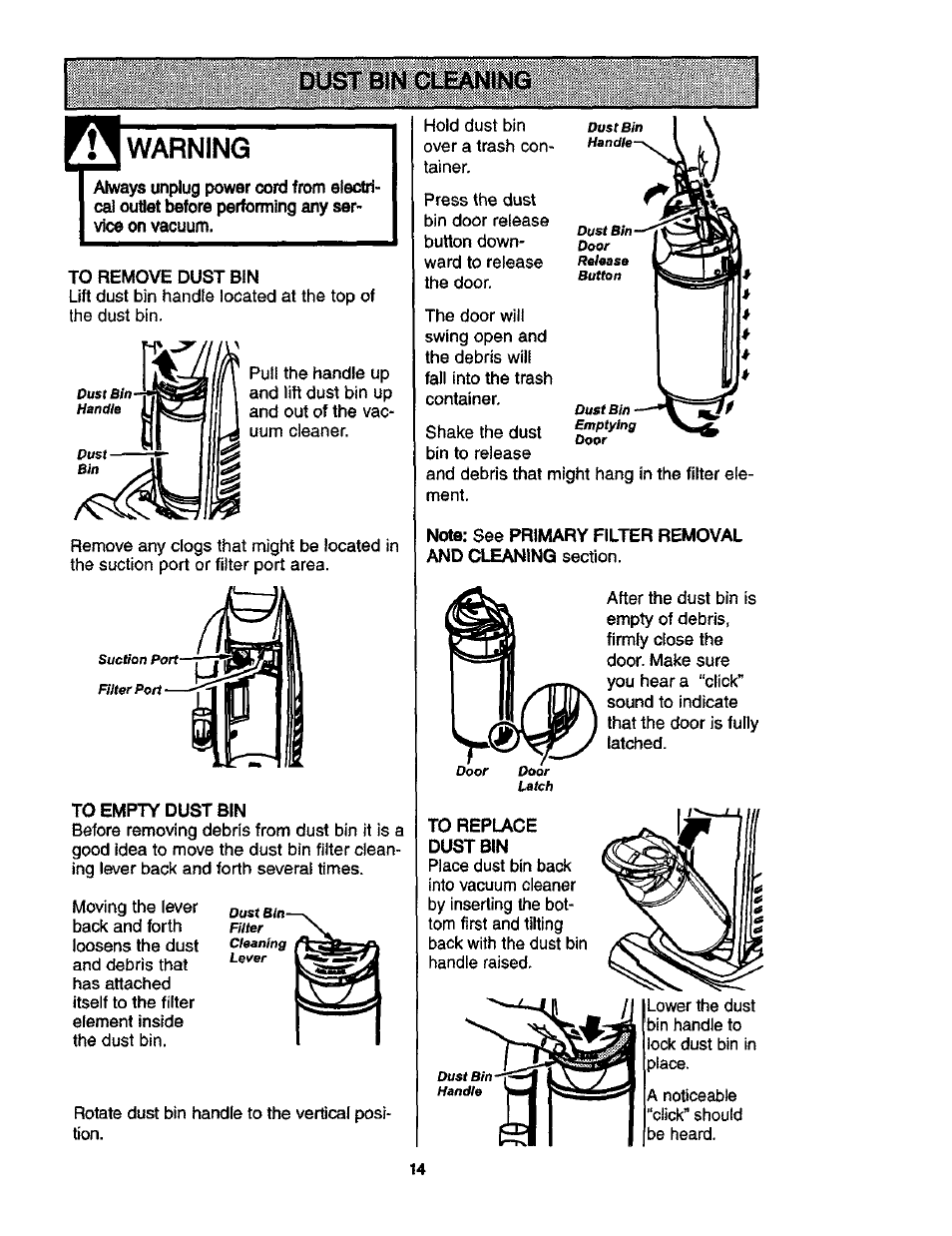 Warning | Kenmore ASPIRADORA 116.35913 User Manual | Page 14 / 40