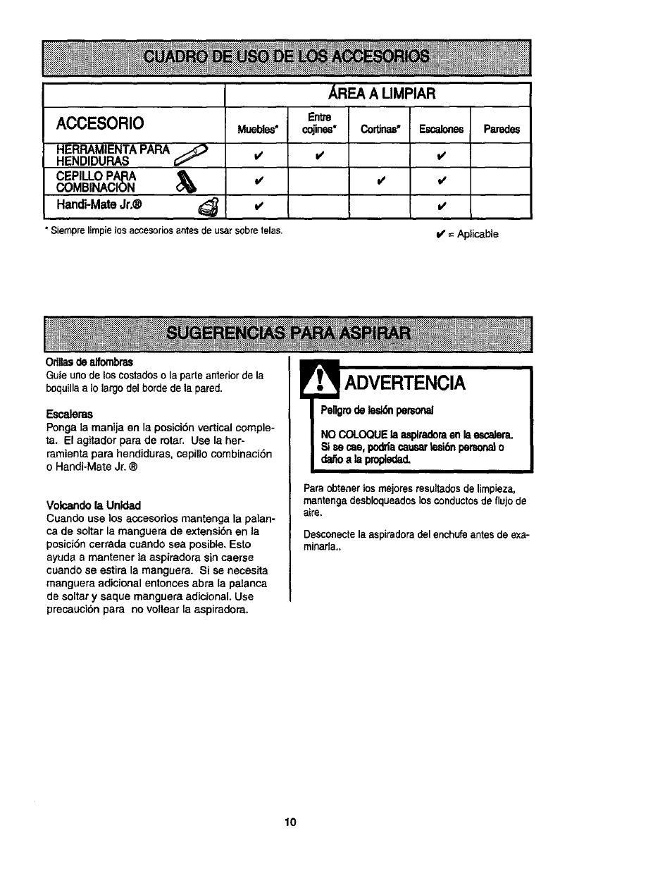 Advertencia, Accesorio | Kenmore ASPIRADORA 116.35913 User Manual | Page 30 / 40