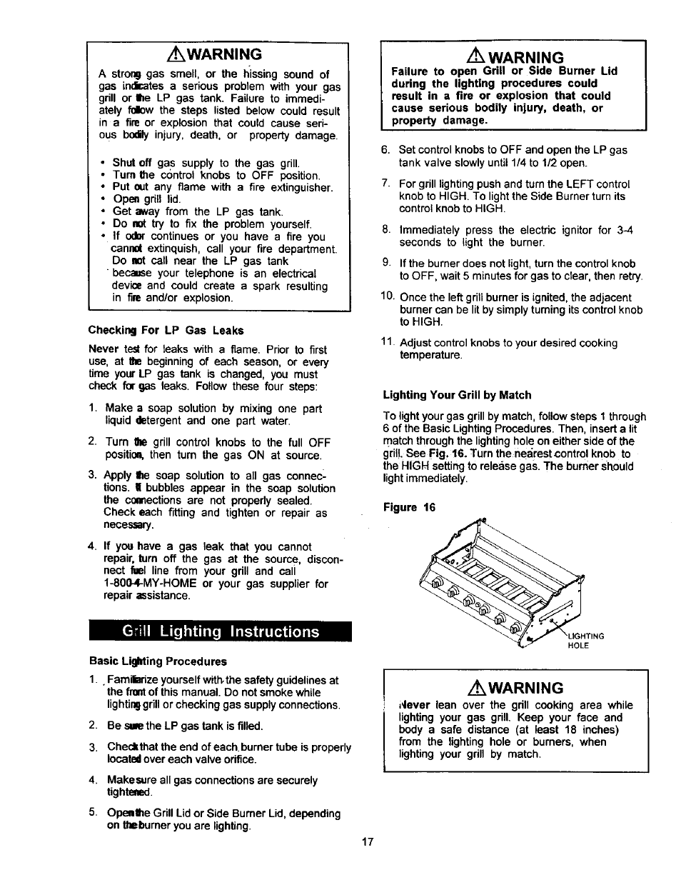 Grill lighting instructions, Lighting instructions | Kenmore 141.168600 User Manual | Page 17 / 34