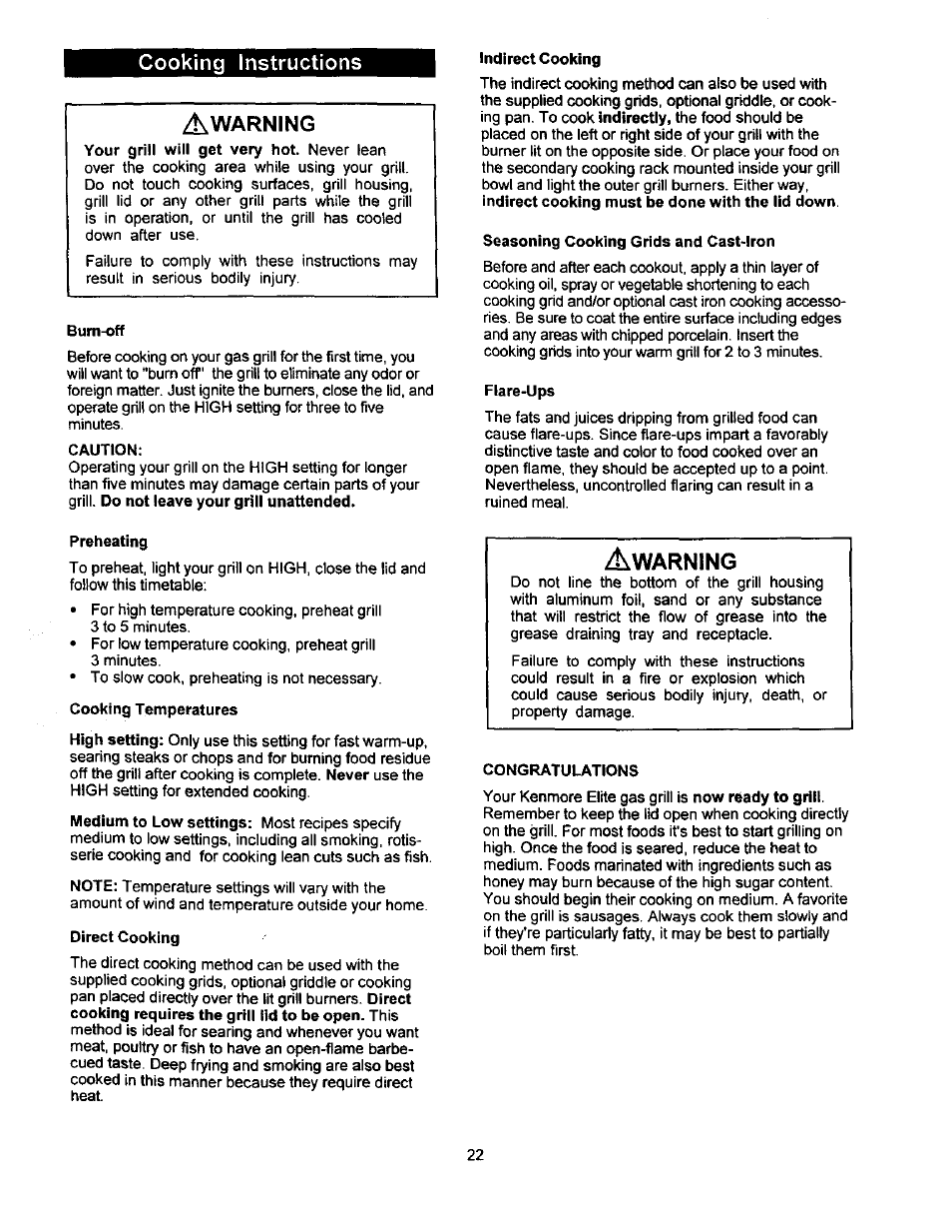 Cooking instructions | Kenmore 141.168600 User Manual | Page 22 / 34