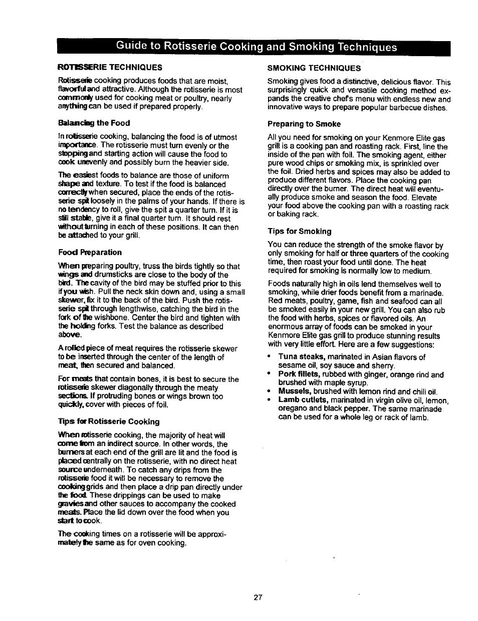 Guide to rôtisserie cooking and smoking techniques | Kenmore 141.168600 User Manual | Page 27 / 34