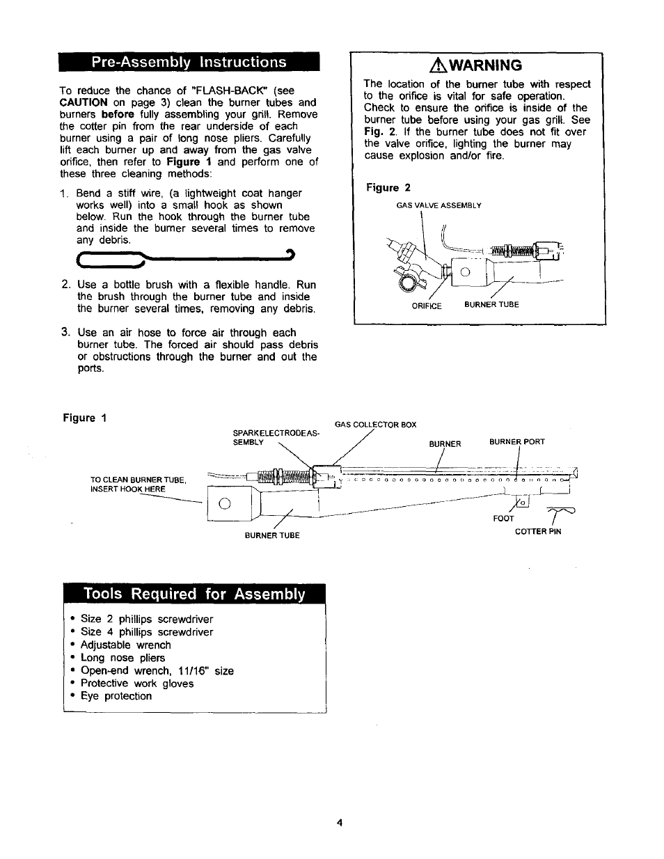 Pre-assembly instructions, Tools required for assembly, Assembly instructions | Warning | Kenmore 141.168600 User Manual | Page 4 / 34