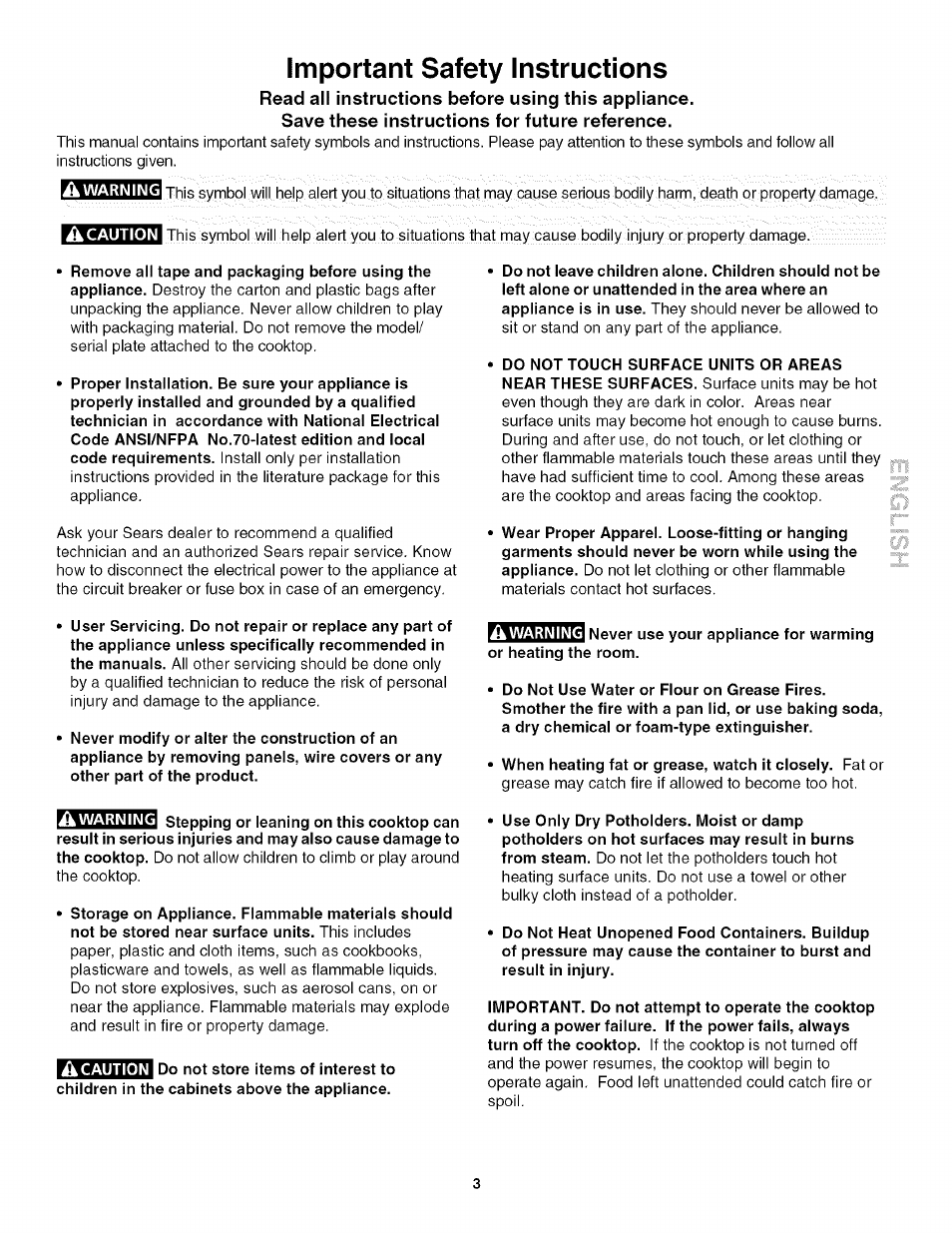 Read all instructions before using this appliance, Save these instructions for future reference, Important safety instructions | Kenmore 4272 User Manual | Page 3 / 12