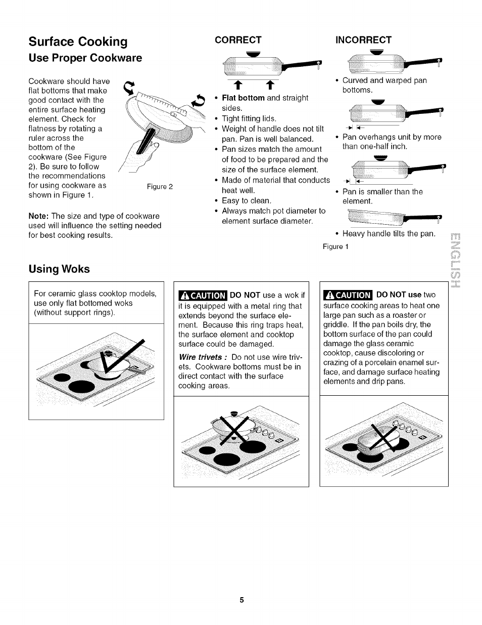 Correct, Incorrect, Surface cooking | Use proper cookware, Using woks | Kenmore 4272 User Manual | Page 5 / 12