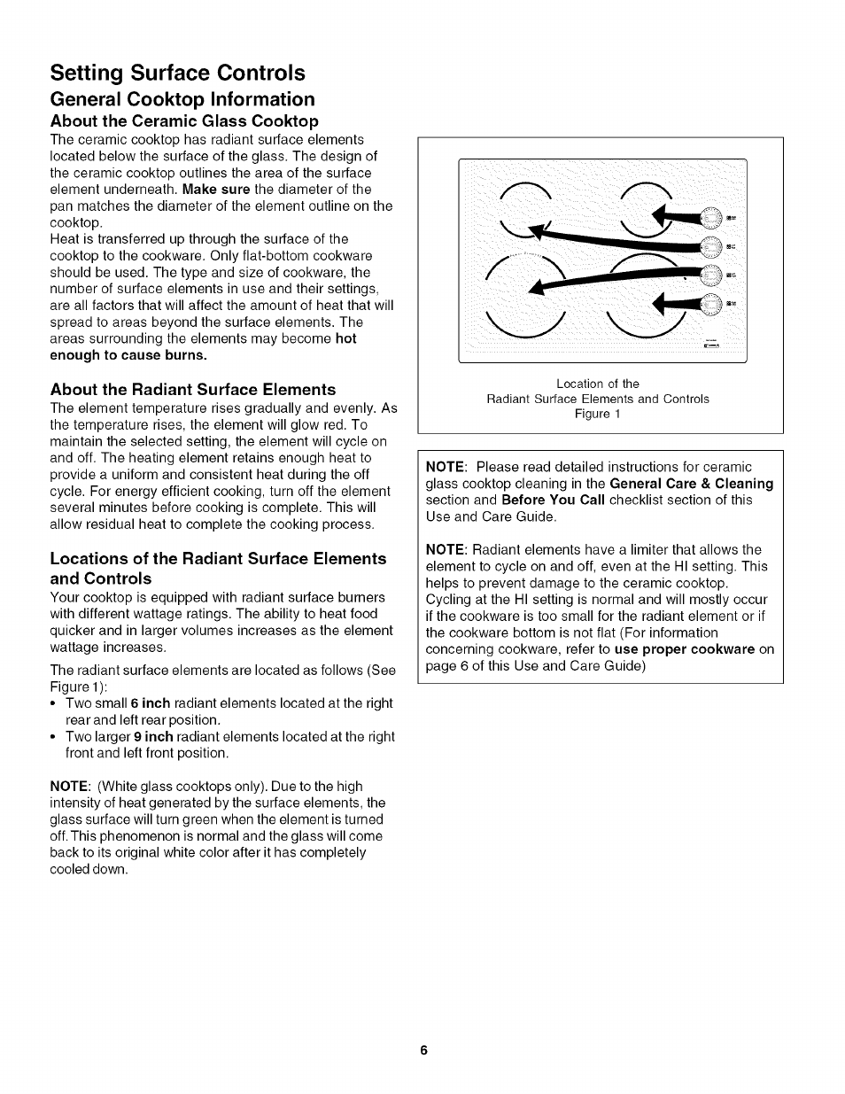 About the radiant surface elements, Setting surface controls, General cooktop information | Kenmore 4272 User Manual | Page 6 / 12