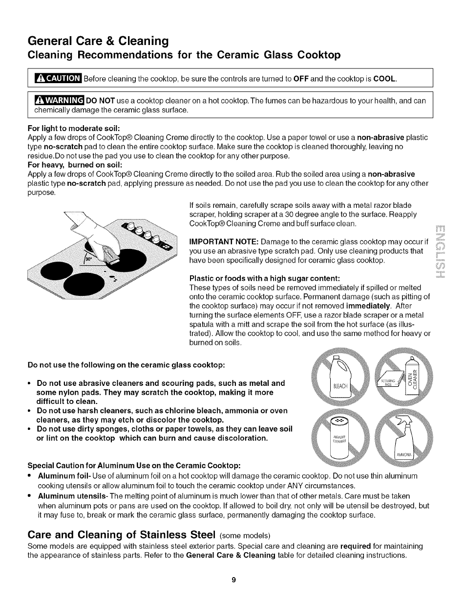 General care & cleaning, Care and cleaning of stainless steel | Kenmore 4272 User Manual | Page 9 / 12