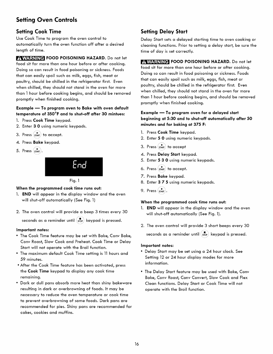 Setting cook time, Setting oven controls, Setting delay start | Kenmore ELITE 790. 7830 User Manual | Page 16 / 42