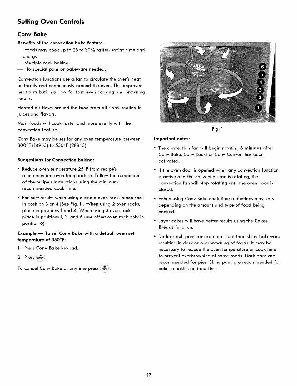 Conv bake, Setting oven controls | Kenmore ELITE 790. 7830 User Manual | Page 17 / 42