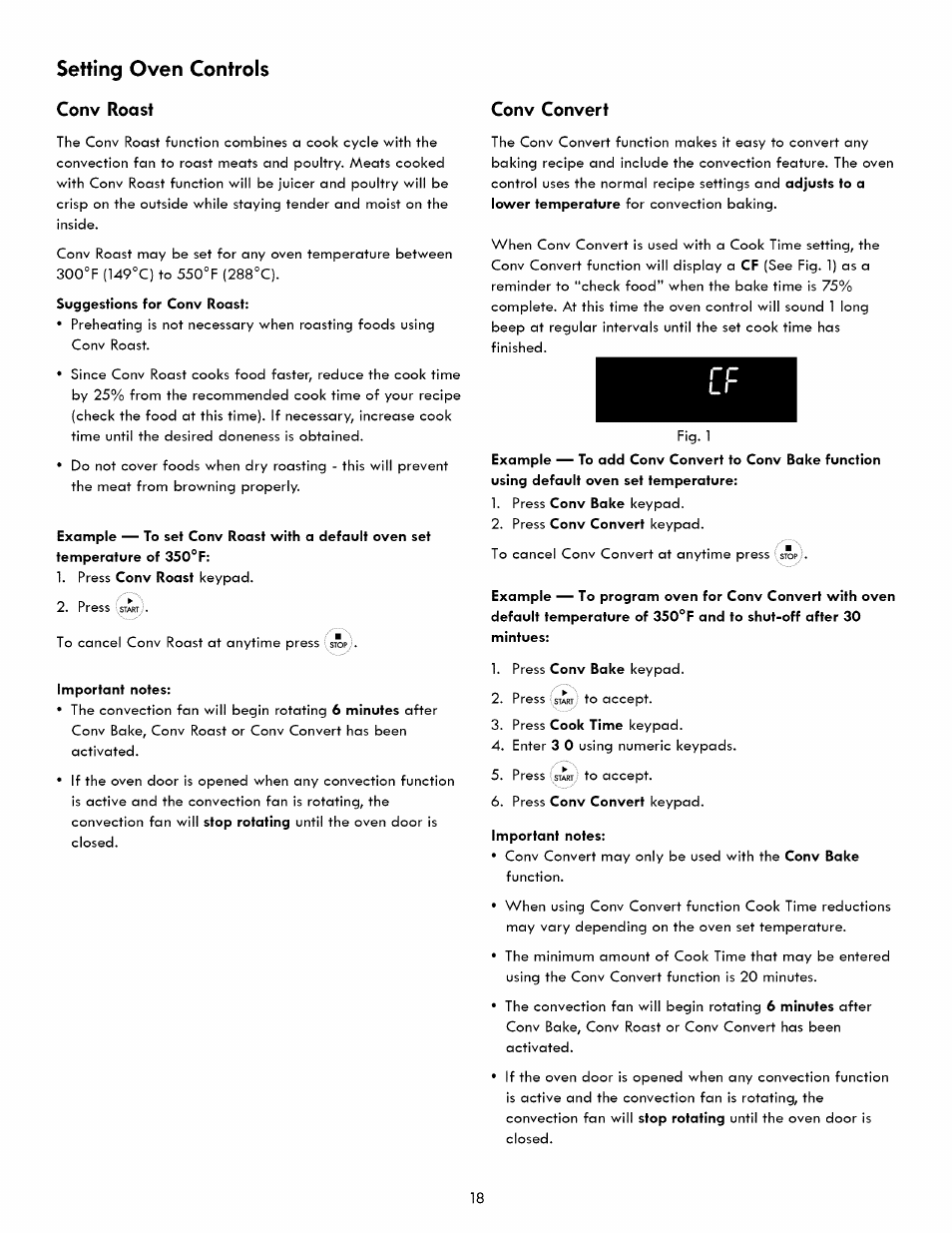 Conv roast, Conv convert, Setting oven controls | Kenmore ELITE 790. 7830 User Manual | Page 18 / 42