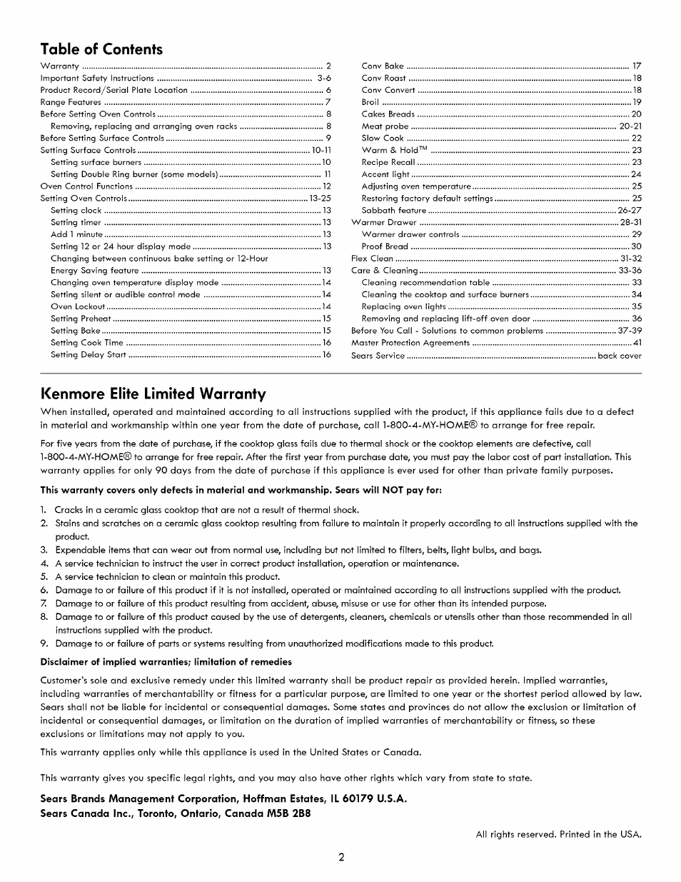Kenmore ELITE 790. 7830 User Manual | Page 2 / 42