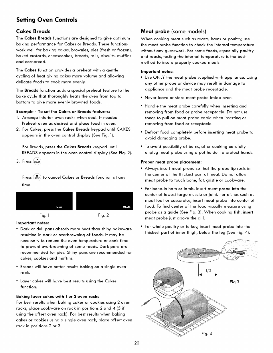 Cakes breads, Meat probe (some models), Setting oven controls | Kenmore ELITE 790. 7830 User Manual | Page 20 / 42