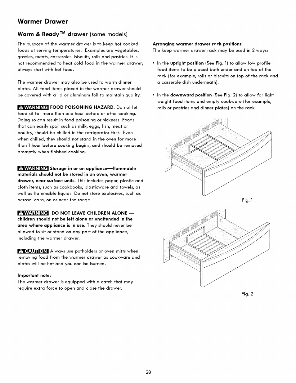 Warm & ready™ drawer (some models), Warmer drawer | Kenmore ELITE 790. 7830 User Manual | Page 28 / 42