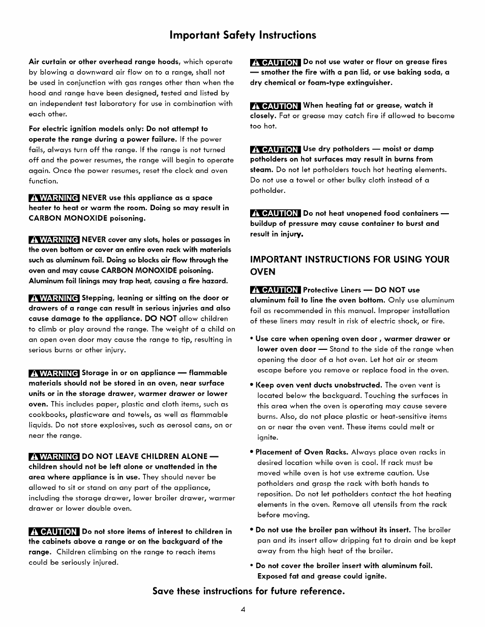 Important instructions for using your oven, Important safety instructions | Kenmore ELITE 790. 7830 User Manual | Page 4 / 42