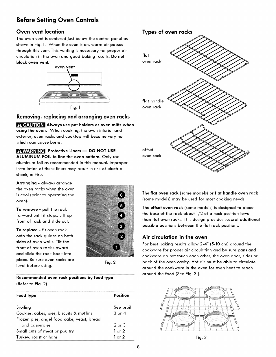 Oven vent location, Removing, replacing and arranging oven racks, Air circulation in the oven | Before setting oven controls | Kenmore ELITE 790. 7830 User Manual | Page 8 / 42