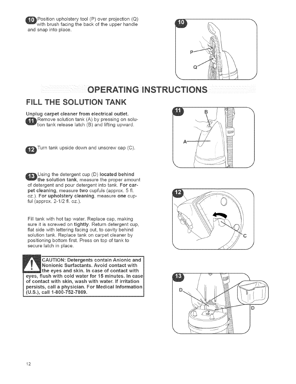 Operating'instructioms, Fill the solution tank | Kenmore 473.8592 User Manual | Page 12 / 32