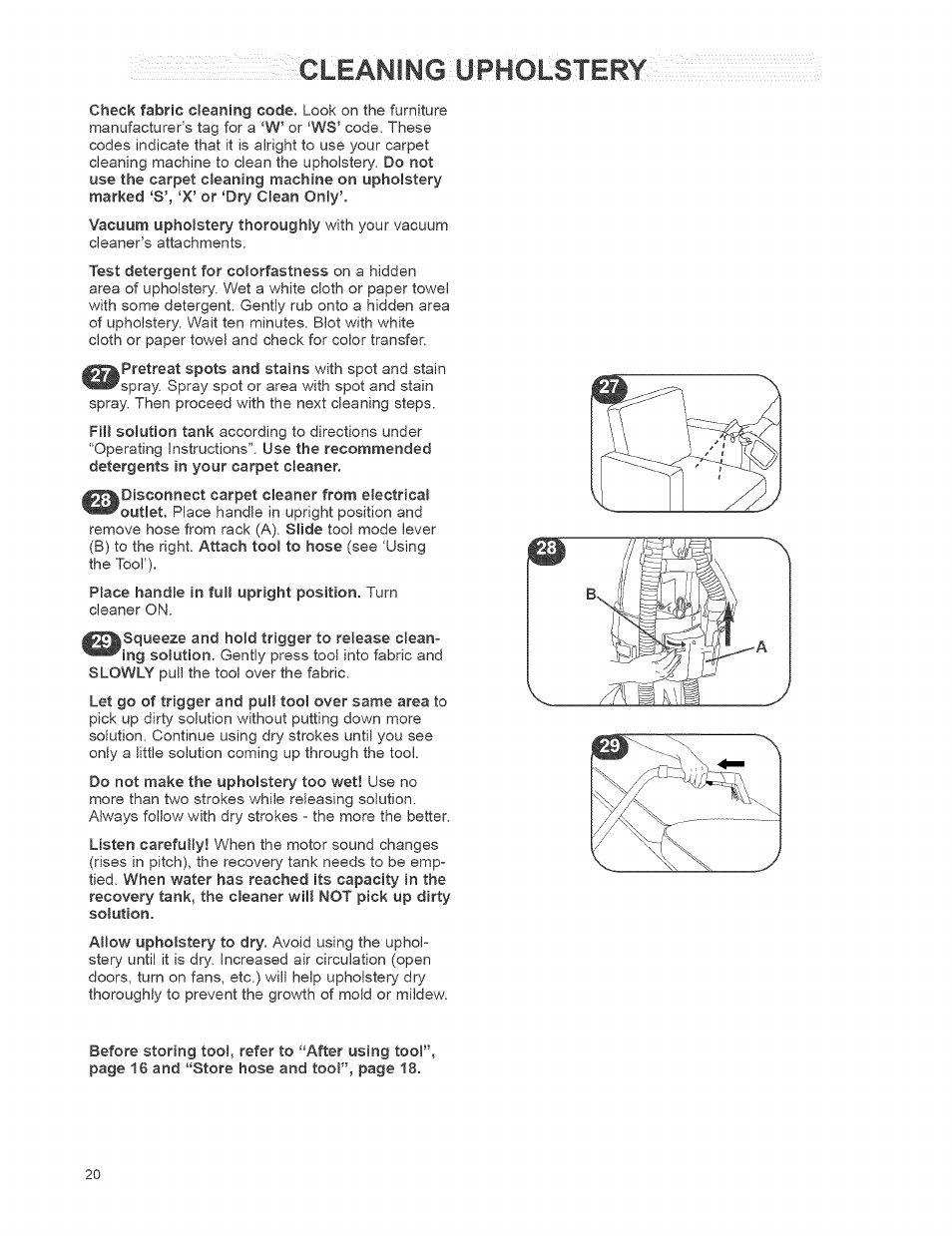 Cleaning upholstery | Kenmore 473.8592 User Manual | Page 20 / 32