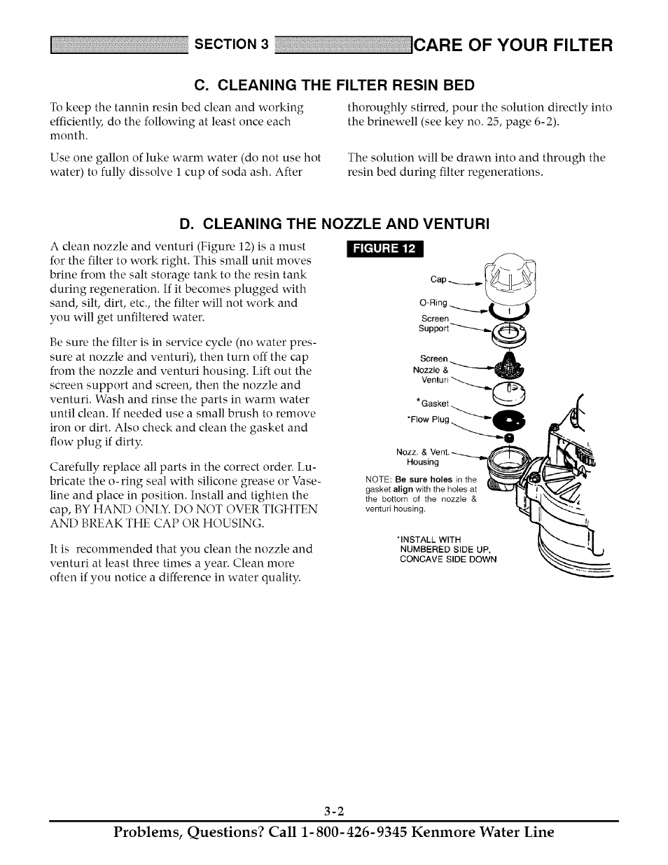 C. cleaning the filter resin bed, D. cleaning the nozzle and venturi, Cleaning the filter resin bed -2 | Cleaning the nozzle & venturi -2, Care of your filter | Kenmore TANNIN 625.348261 User Manual | Page 14 / 32