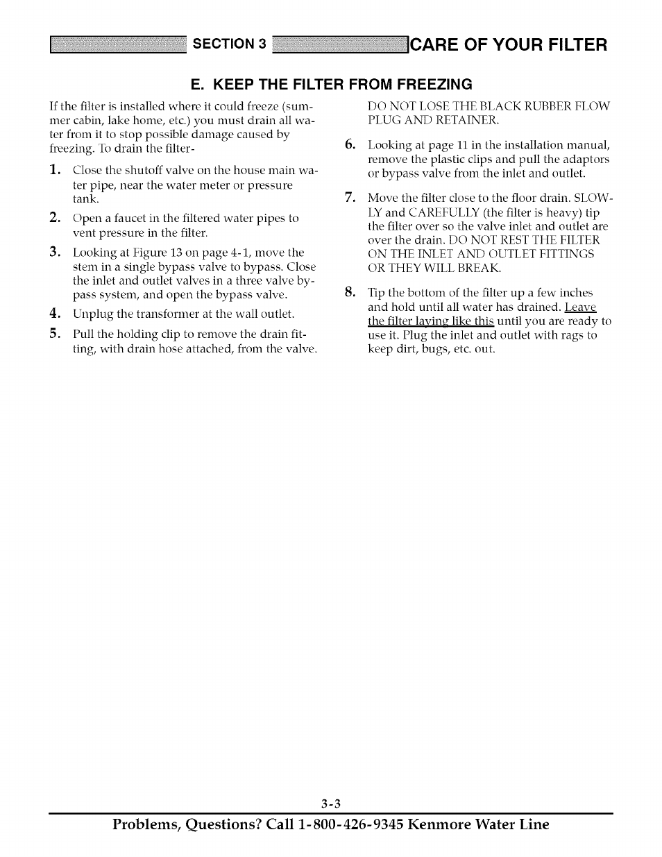 E. keep the filter from freezing, Keep the filter from freezing -3, Care of your filter | Kenmore TANNIN 625.348261 User Manual | Page 15 / 32