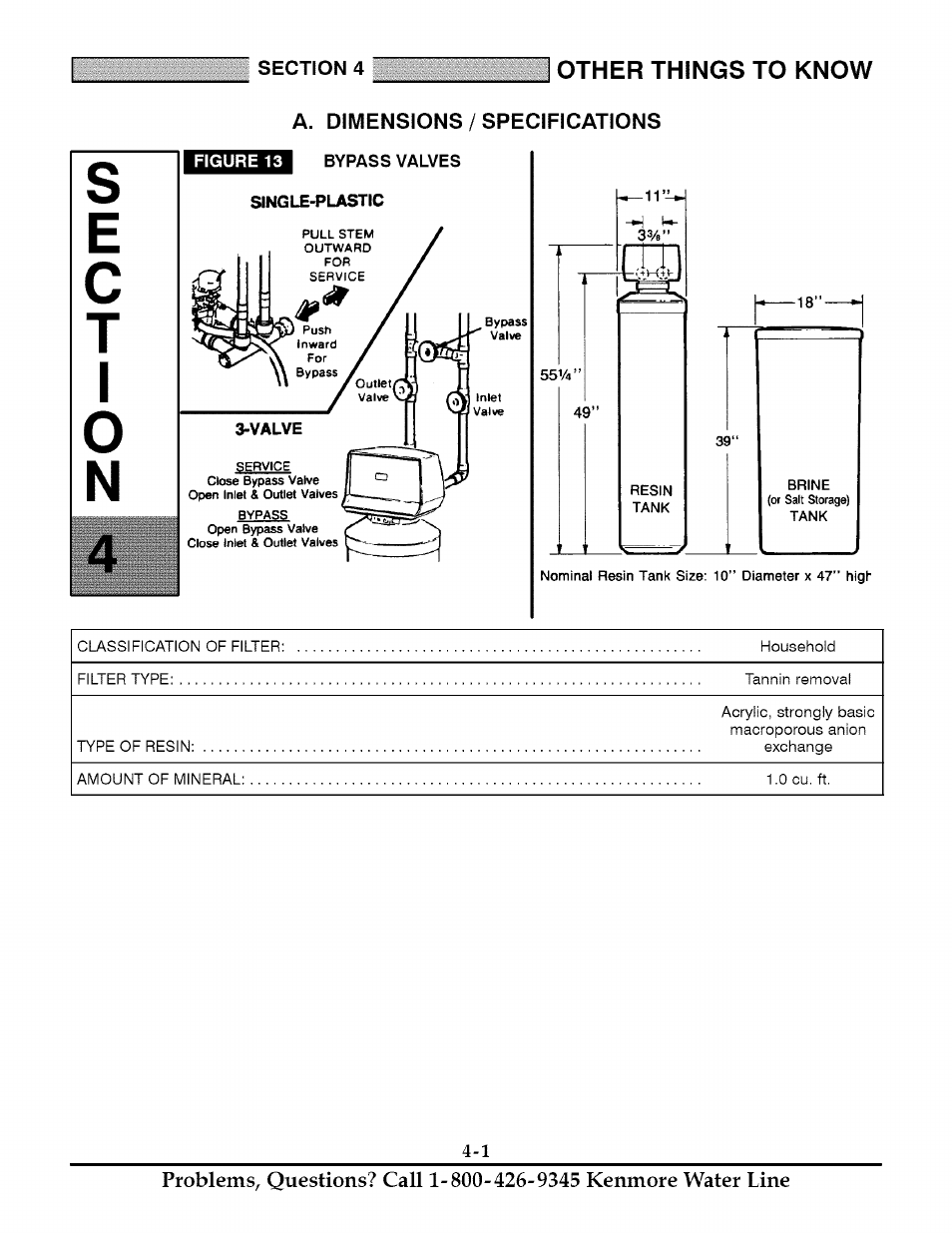 Section 4, Other things to know, A. dimensions / specifications | Kenmore TANNIN 625.348261 User Manual | Page 17 / 32